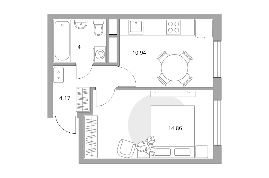 1 ккв 34 м²