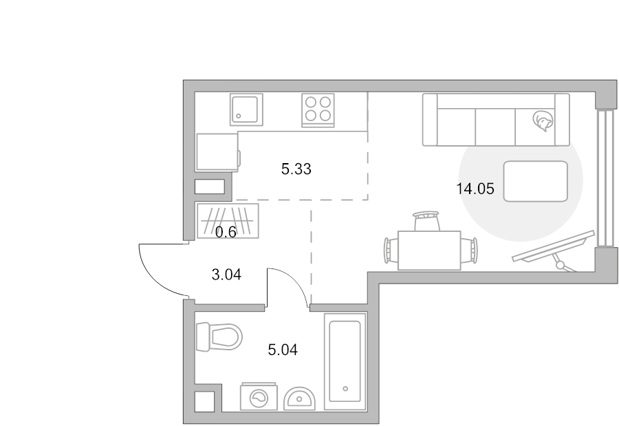 Студия 28,1 м²