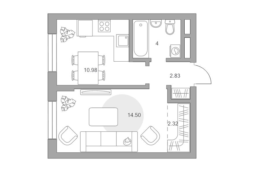 1 ккв 34,6 м²