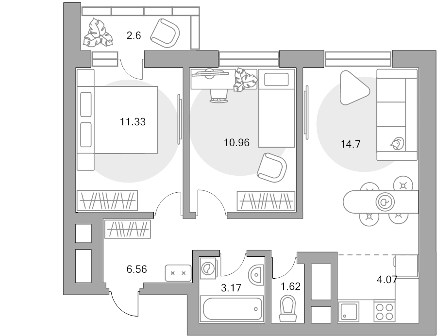 3 ккв (Евро) 55 м²