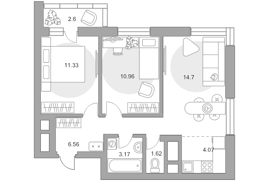 3 ккв (Евро) 55 м²
