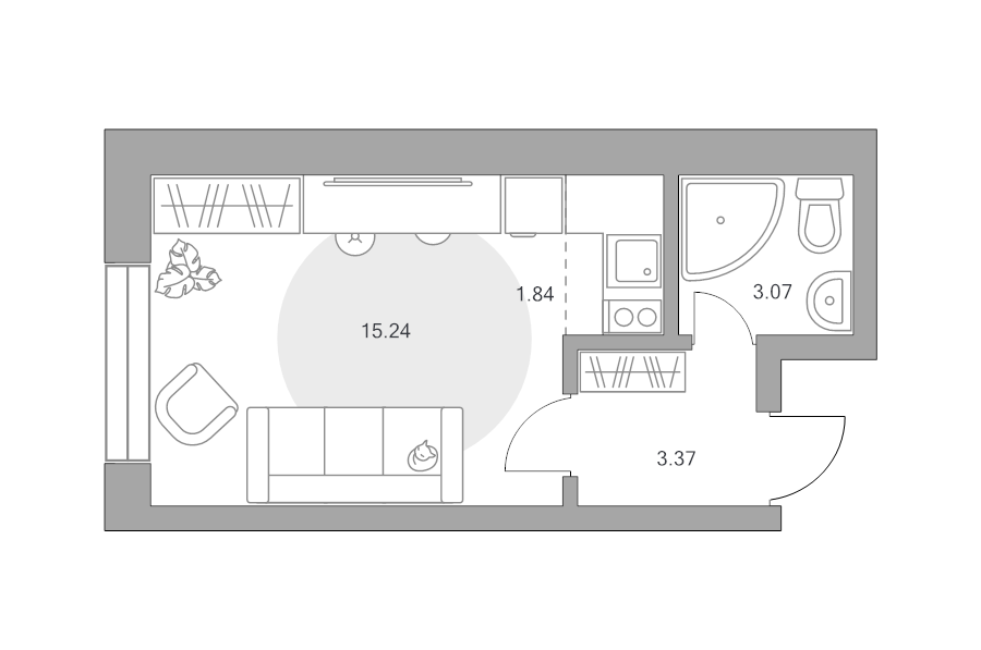 Студия 23,5 м²