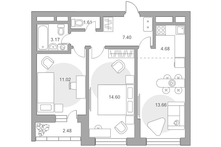 3 ккв (Евро) 58,6 м²