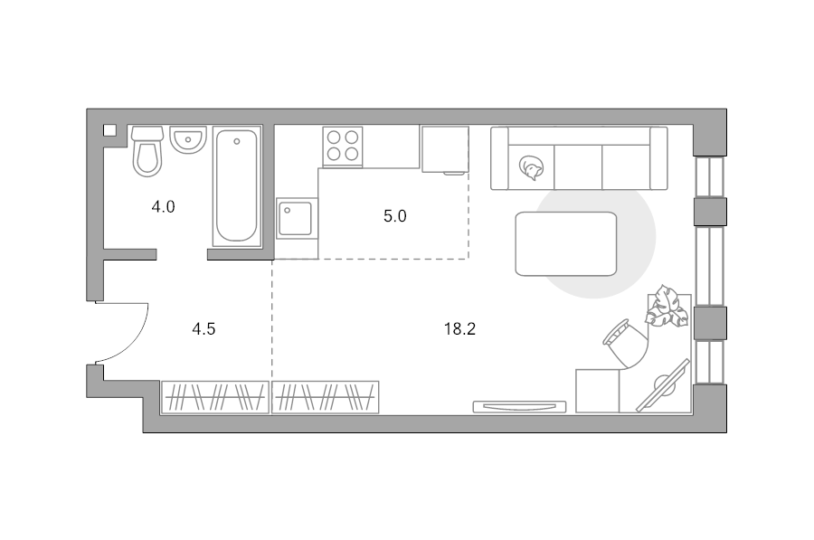 Студия 31,7 м²