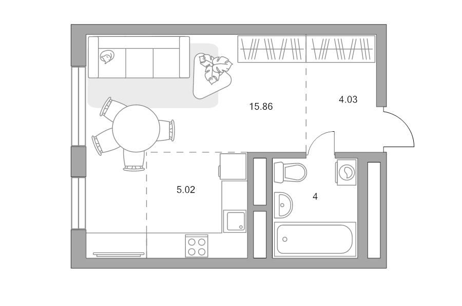 Студия 28,9 м²