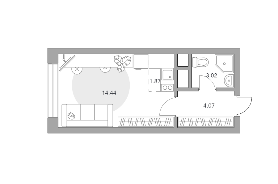 Студия 23,4 м²