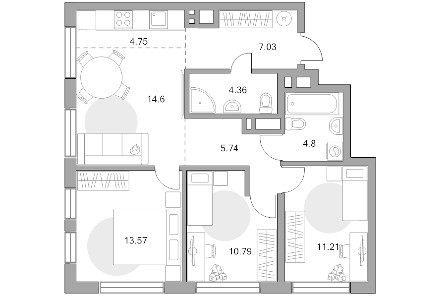 4 ккв (Евро) 76,9 м²