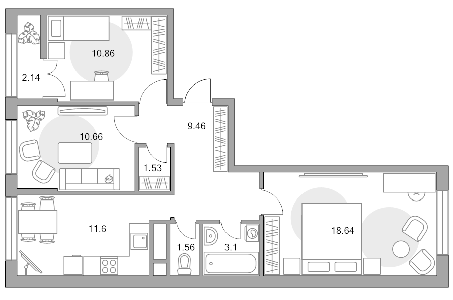 3 ккв 69,6 м²