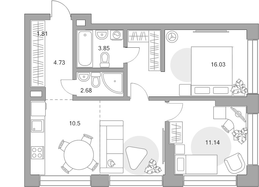 3 ккв (Евро) 60,7 м²