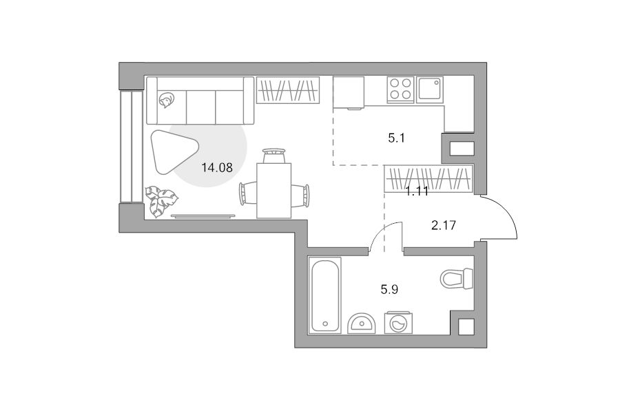 Студия 28,4 м²