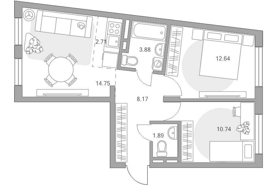 3 ккв (Евро) 54,8 м²