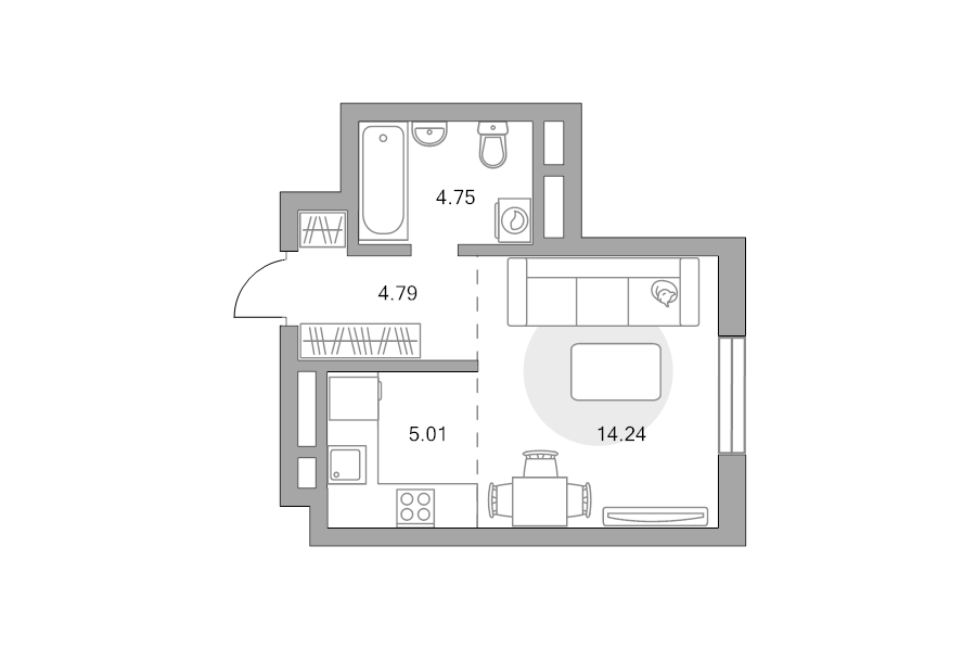 Студия 28,8 м²