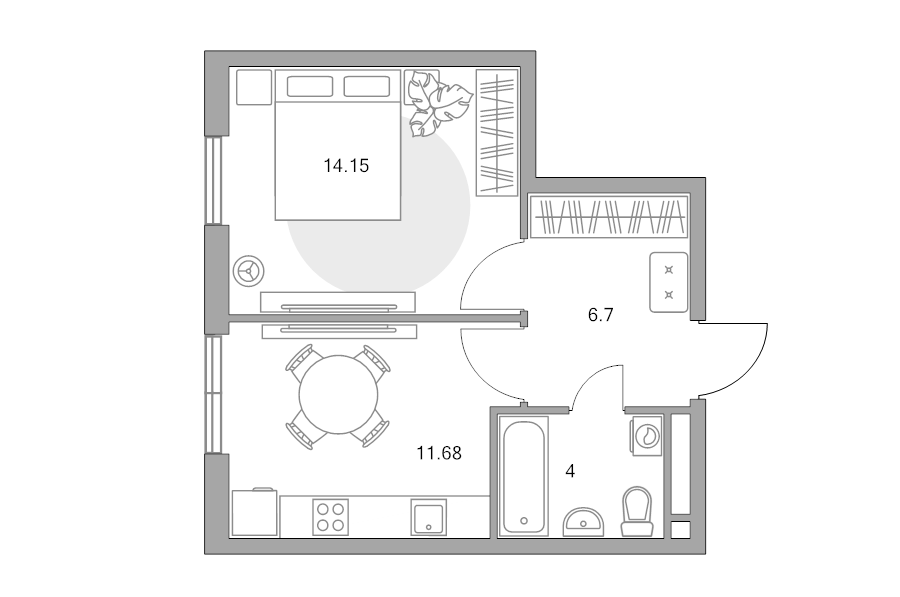 1 ккв 36,5 м²
