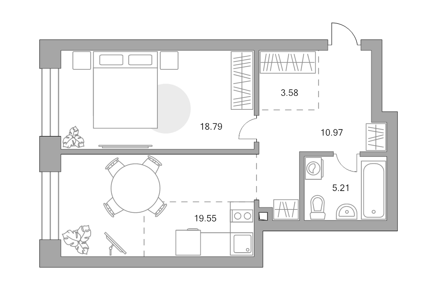 2 ккв (Евро) 58,1 м²