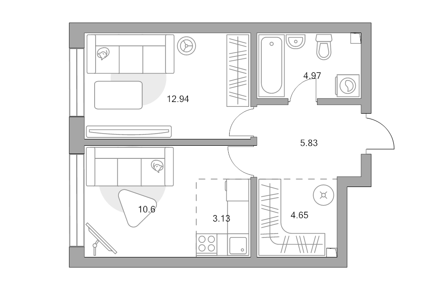 1 ккв 42,1 м²