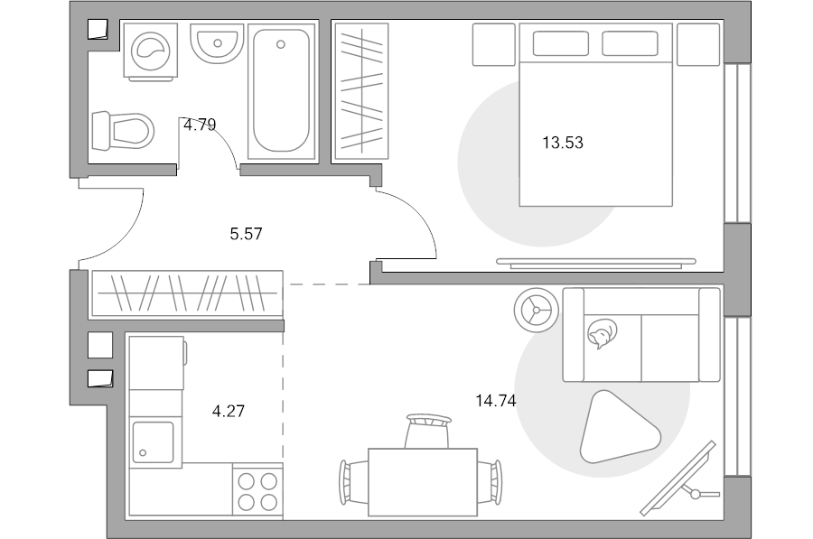 2 ккв (Евро) 42,9 м²