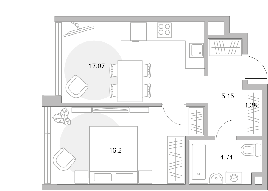 2 ккв (Евро) 44,5 м²