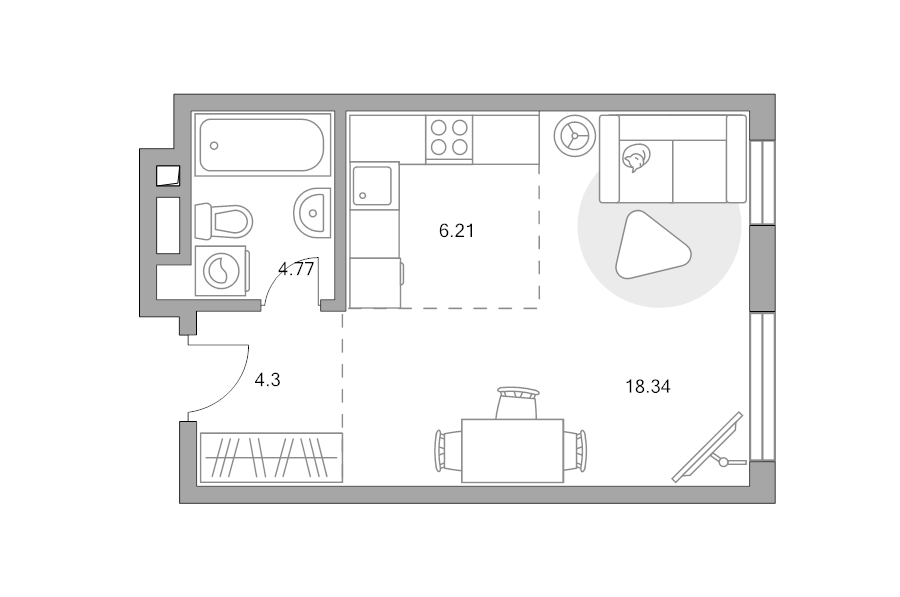 Студия 33,6 м²