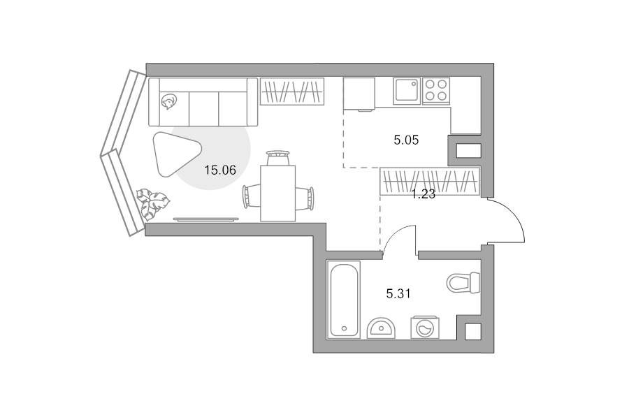 Студия 29,1 м²
