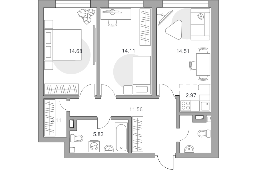 3 ккв (Евро) 70,6 м²
