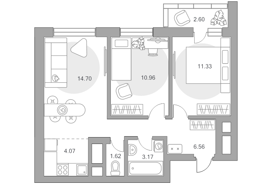 3 ккв (Евро) 55 м²