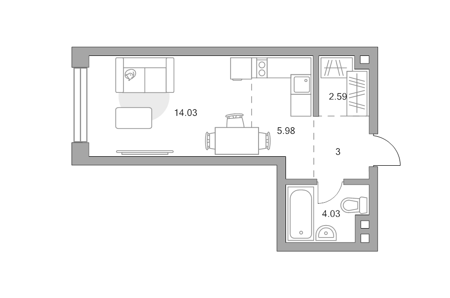 Студия 29,6 м²