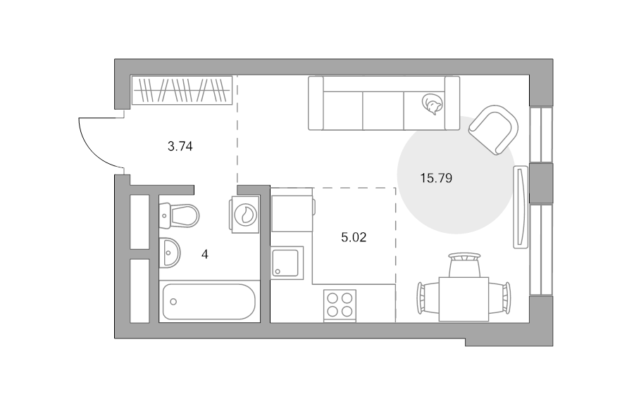 Студия 28,6 м²