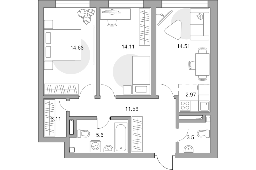 3 ккв (Евро) 70 м²