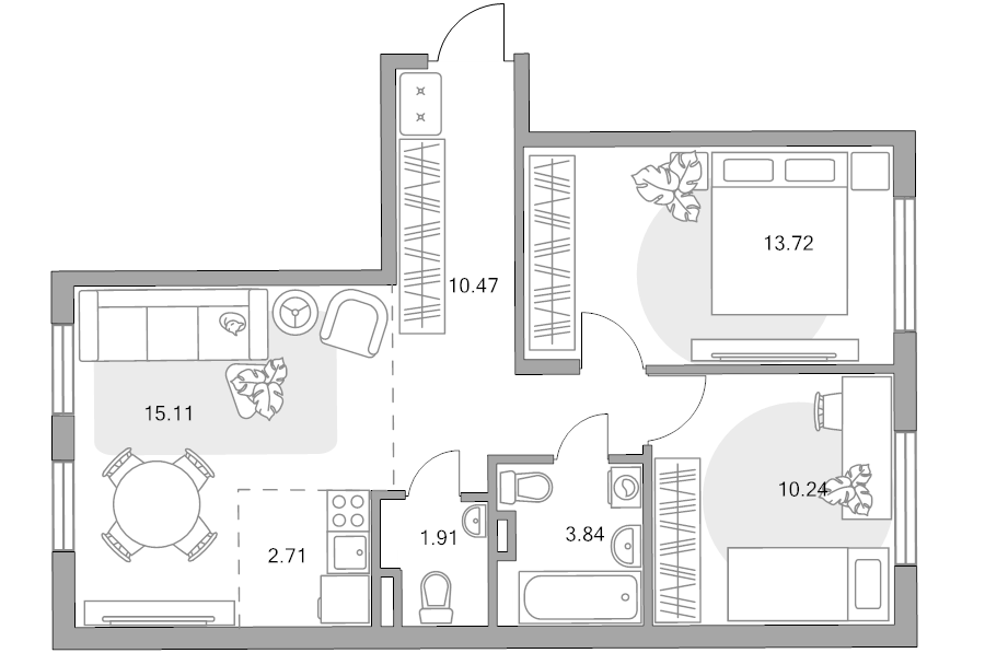 3 ккв (Евро) 58 м²