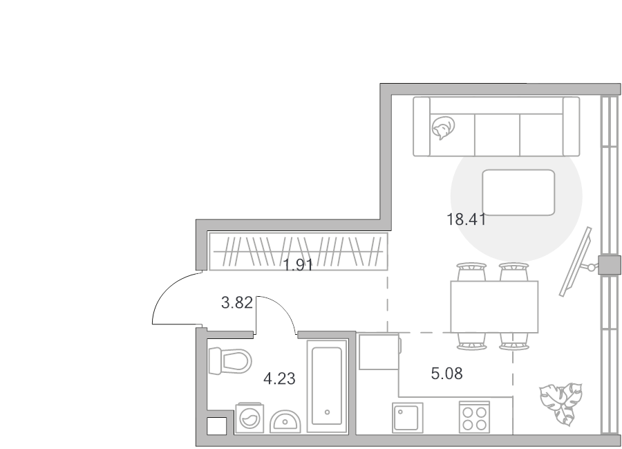 Студия 33,5 м²
