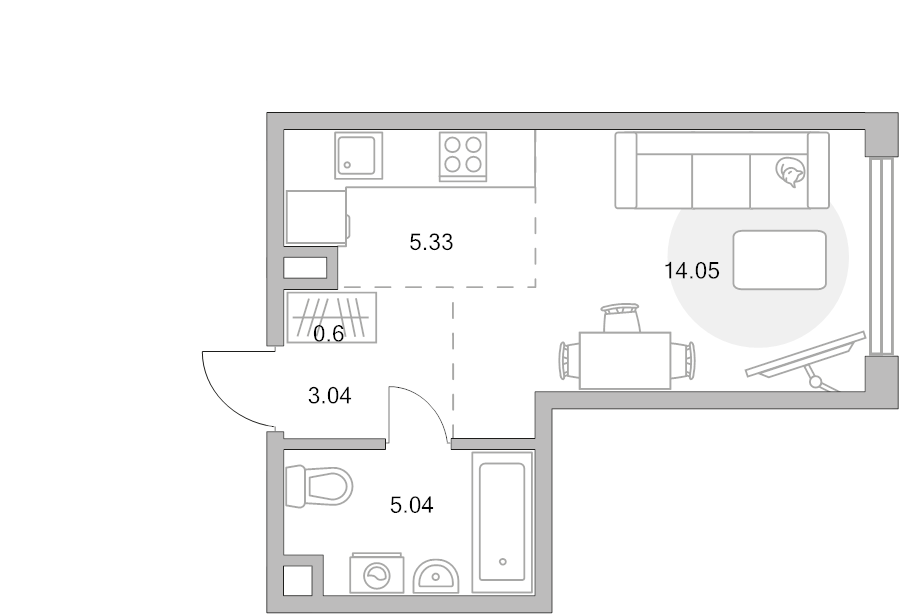 Студия 28,1 м²