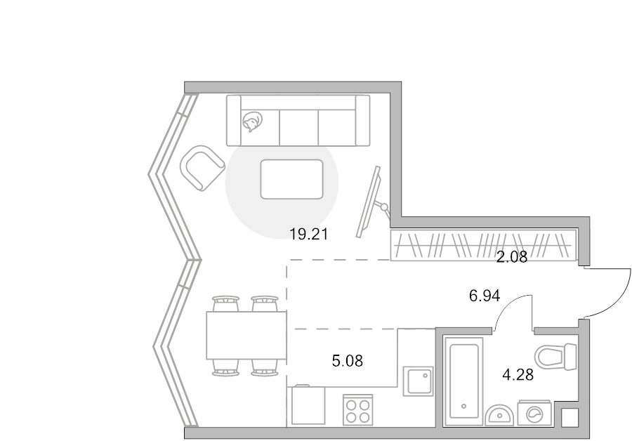 Студия 37,6 м²