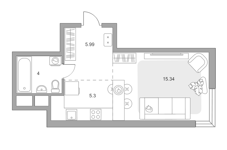 Студия 30,6 м²
