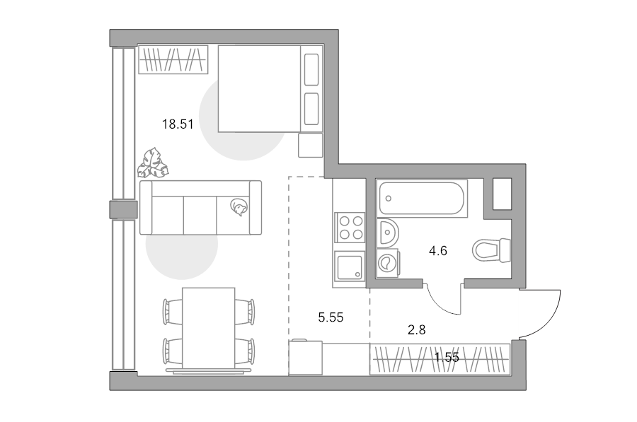 Студия 33 м²