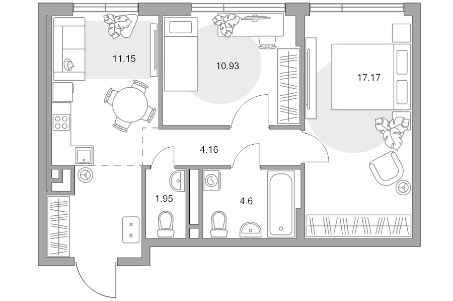 2 ккв 55,5 м²
