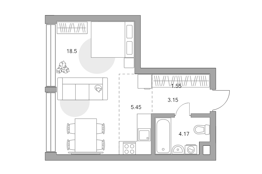 Студия 32,8 м²
