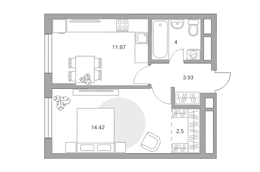1 ккв 36,8 м²