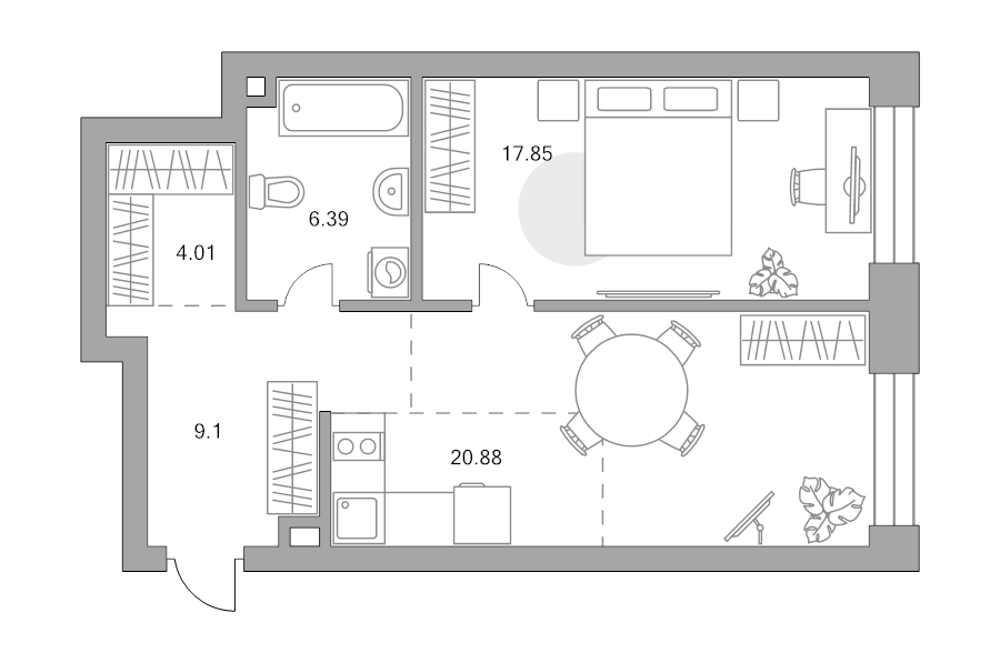 2 ккв (Евро) 58,2 м²
