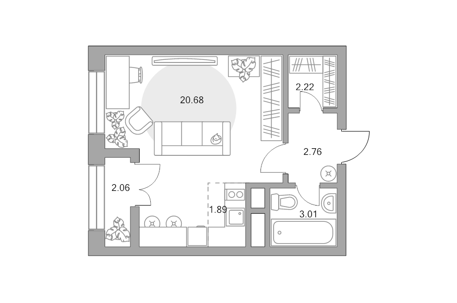 Студия 32,6 м²