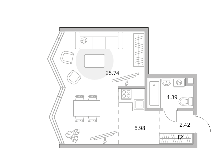 Студия 39,7 м²