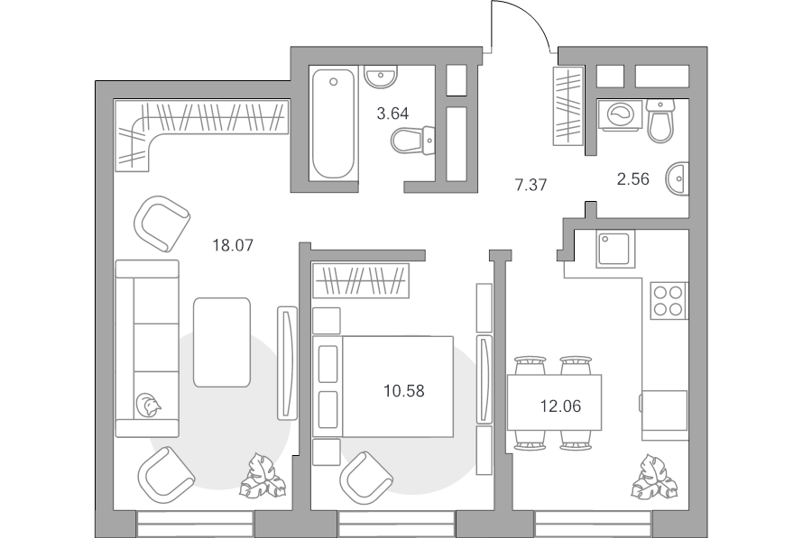 2 ккв 54,3 м²