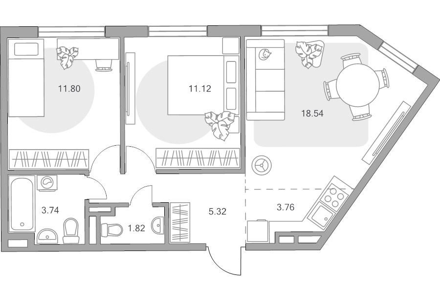 3 ккв (Евро) 56,1 м²
