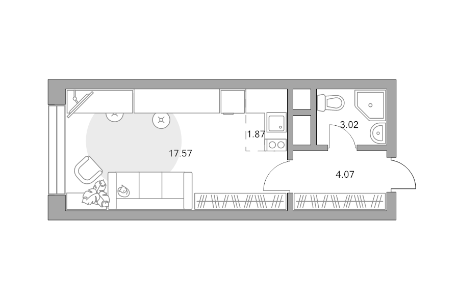 Студия 26,5 м²