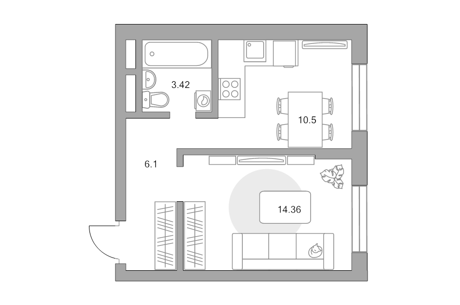 1 ккв 34,4 м²