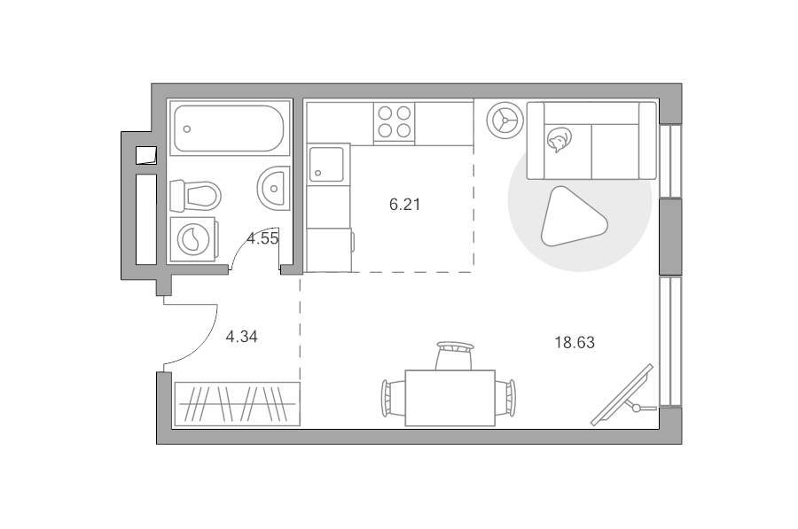 Студия 33,7 м²
