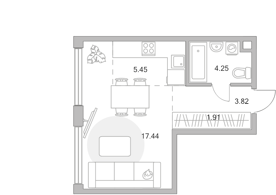 Студия 32,9 м²
