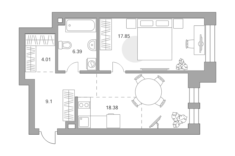 2 ккв (Евро) 55,7 м²
