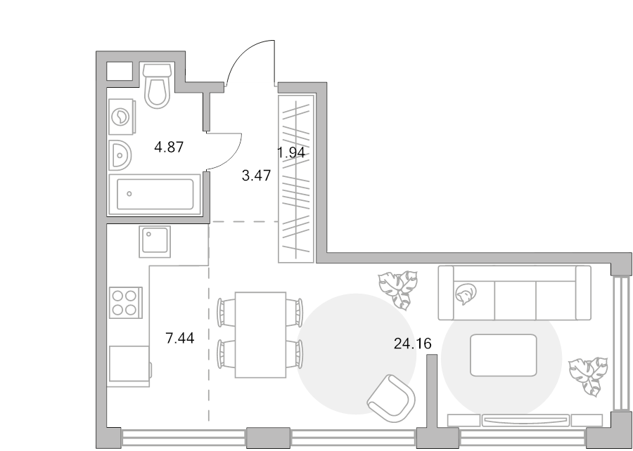 Студия 41,9 м²