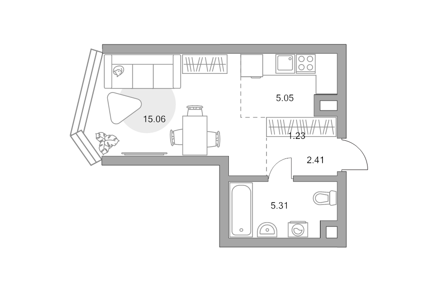 Студия 29,1 м²