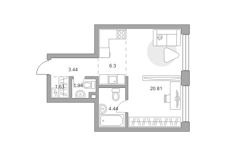 Студия 38,6 м²